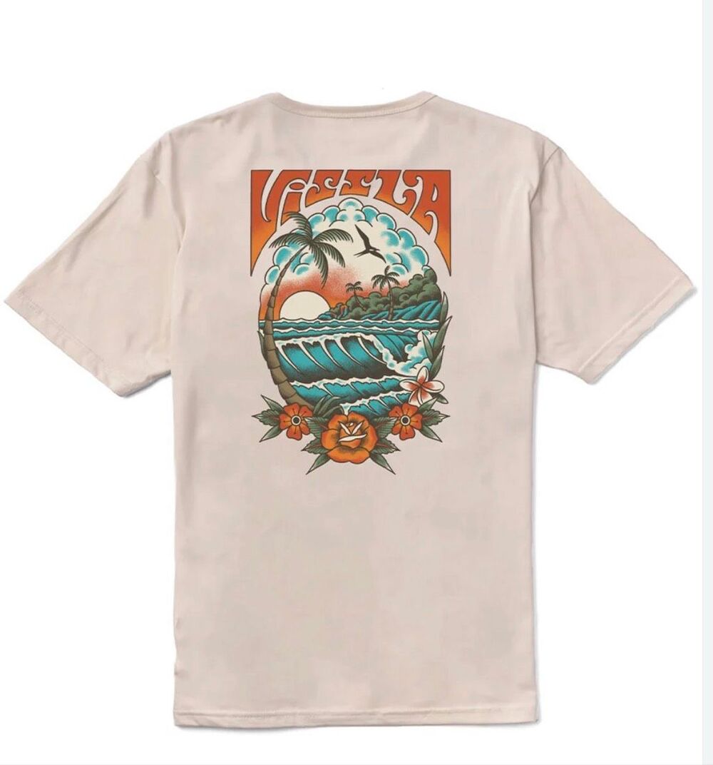 Vissla Organic Cotton Surf Graphic T-Shirt Men’s Large Cream Tropical Beach Wave